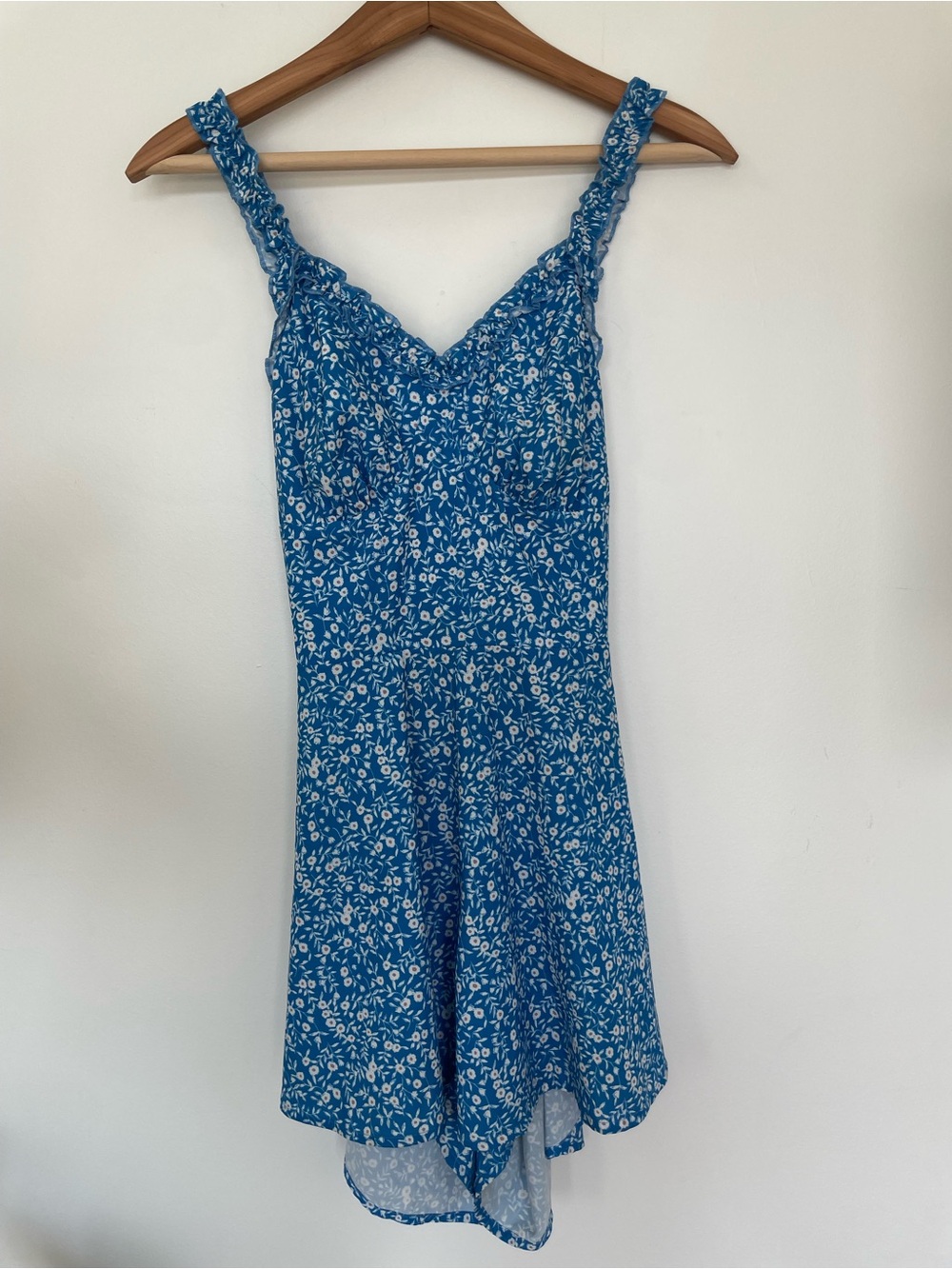 Blue Floral Cutout Back Romper Mini Dress Style Ruffle Strap Summer S Cottage